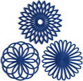 Set of 3 Silicone Trivet Mat - Hot Pot Holder Hot Pads for Table & Countertop - Trivet for Hot Dishes - Non-Slip & Heat Resistant Modern Kitchen Hot Pads for Pots & Pans, Navy Blue