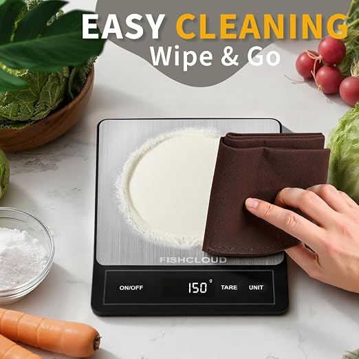 Food Scale - Rechargeable Digital Kitchen Scale 33lb, 1g/0.05oz Precision, Type-C, Stainless Steel, Grams/Ounces, LCD Display, for Cooking/Baking/Meal Prep (Ash Silver)
