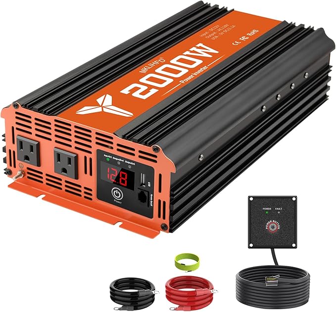 2000 watt Inverter 12v Car Power Inverters for Vehicles Truck with USB Charging Port, 12v to 120v with 2 AC Outlets and Remote 2000w