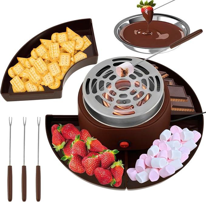 2-In-1 S'mores Maker & Chocolate Fondue Set, 280W Tabletop Indoor S'mores Kit with 10 Accessories, Maximum Disk Diameter 30 Cm, Electric Marshmallow Roaster for Parties, Movie Nights & Gifts