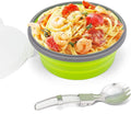 CCyanzi 1200ml Collapsible Camping Bowl Silicone Food Storage Container with Lid and Foldable Stainless Steel Fork Spoon, for Picnic, Travel, Camping, RV, Fridge and Microwave Bowls