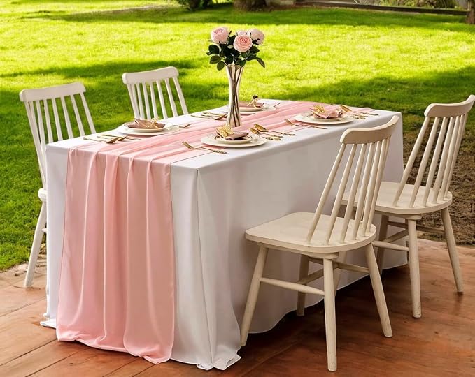 MDS Pack of 5 | Peach | 10ft Chiffon Table Runner 29x120 Inches Long Romantic Rustic Sheer Gauze Runner for Wedding Bridal Shower Birthday Banquets Engagement Spring Easter Boho Decorations