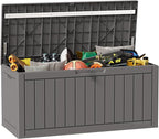 EAST OAK Outdoor Storage Box, 90 Gallon Deck Box, Waterproof Resin Storage Bin for Patio Cushions, Gardening Tools, Lockable, UV Resistant, Grey
