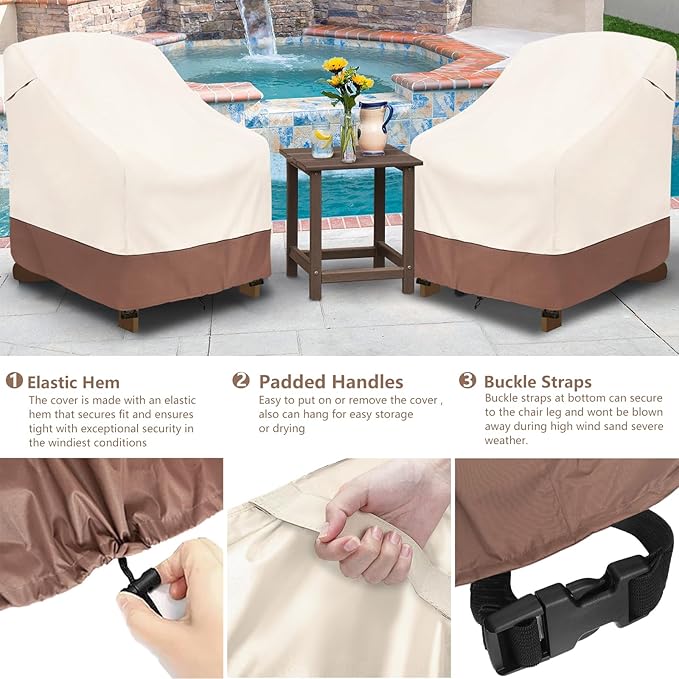 okcool Patio Adirondack Chair Cover 2 Pack,Waterproof Heavy Duty Outdoor Chair Covers,Patio Adirondack Chair Cover for Outdoor Chair,(30 W x 34 D x 36 H inches),Beige & Brown