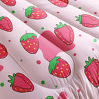 Kawaii Comforter Queen,Pink Strawberry Comforter Set for Kids Teens Girls,3Pcs Bedding Set Printed Comforter with 2 Pillowcases,Down Alternative,Soft and Lightweight，Queen Size