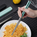Portable Metal Chopsticks for Travel,Bento Box,Black Blue Green Pink,9'' | Reusable,Stainless Steel, Dishwasher Safe, With Case for Camping, Travel, Bento Box, Alternative to Wooden