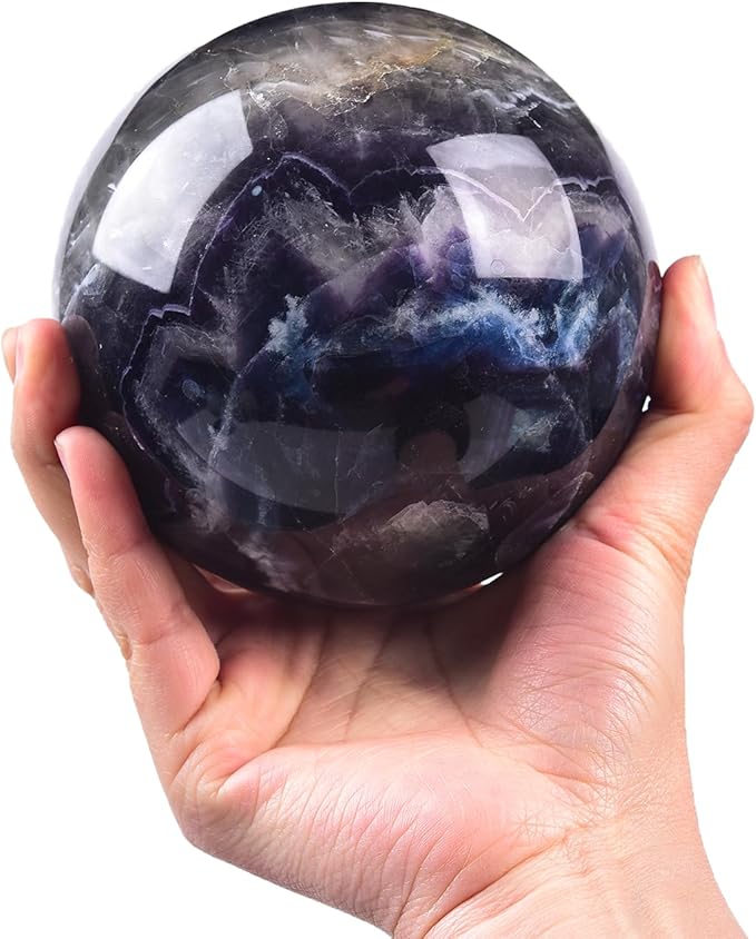 JIC Gem Extra Large Colorful Fluorite Crystal Sphere,Decorative Crystal Ball Fluorite Gemstone Sphere for Meditation,Office Table Decorations 110-120mm