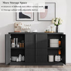 Buffet Cabinet with Storage, 120" Fluted Coffee Bar with 8 Drawers & 4 Doors, Modern Sideboard Buffet with Solid Wood Handle, Credenza Storage Cabinet for Living Room Kitchen Dining Room, Black(2PCS)