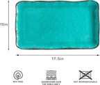 LEHAHA Vintage Melamine Serving Tray Set, Rectangular Large Serving Trays/Platters Set for Serving Food, BPA Free Food Serving Platters and Trays, Set of 2, 17.5"x 10", Teal