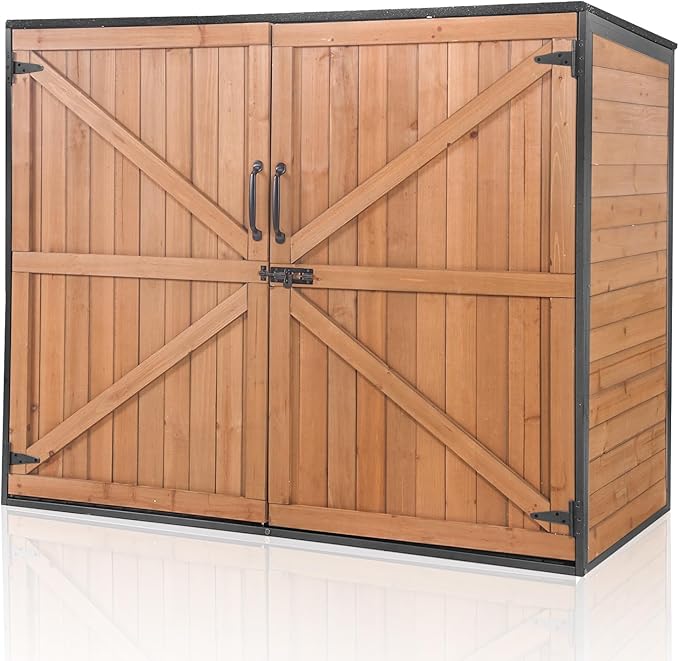 Aivituvin Outdoor Storage Cabinet Trash Can Storage Shed Upgraded with Metal Frame for Garbage Can, Gardening Tools and Accessories 50" L x 27.6" D x 41" H