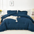 Andency Navy Blue Full Size Comforter Set(79x90Inch), 3 Pieces(1 Ruffle Comforter and 2 Pillowcases) Lightweight Fluffy Bedding Comforter Sets Full Bed, All Season Soft Microfiber Bedding Set
