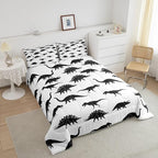 Erosebridal Dinosaur Bedding Set Dino Silhouettes Comforter Set Full Size, Wildlife Animals Black White Quilted Duvet for Kids Boys Teens Adult Bedroom Decor Dinosaurs Comforter with 2 Pillow Cases