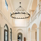 WJShome 24-Light Black Wagon Wheel Chandelier Farmhouse, 54" Extra Large Chandeliers for High Ceilings, Round Matte Black Chandelier for Dinning Room, Entryway, Foyer, Living Room