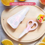 Ceramic Baby Food Scissors - Portable Shears - Healthy Food Cutter with Dust Cover and Storage Case - Cuts Meat, Chicken, Vegetables, Fruits (2-Pack) (Pink - 2 pack)