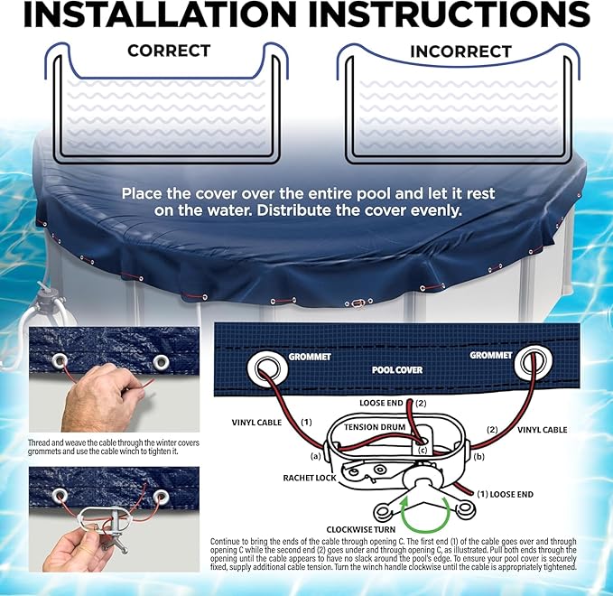 24 ft Round Pool Cover for Above Ground Pools, Above Ground Pool Cover, Swimming Pool Cover, Winter Pool Cover, Keeps Out Debris, Cold and UV Resistant, Supreme Mesh, Navy Blue