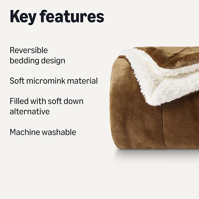 Amazon Basics Reversible Sherpa Throw Blanket, Brown, 50"x60"