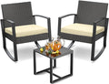 Patio Furniture Set Outdoor Wicker Bistro Set, Modern Rattan Patio Chairs Conversation Set with Coffee Table for Balcony Porch Garden Yard Poolside (3 Pieces, Beige)