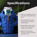 Gadgetime USA - 12oz Insulated Can Cooler Jacket (Blue)- Beverage Holder with Detachable Strap - Beer/Soda Carrier - Can Holder with Shoulder Strap - Insulated Sleeve - Funny Gift for Friends & Family