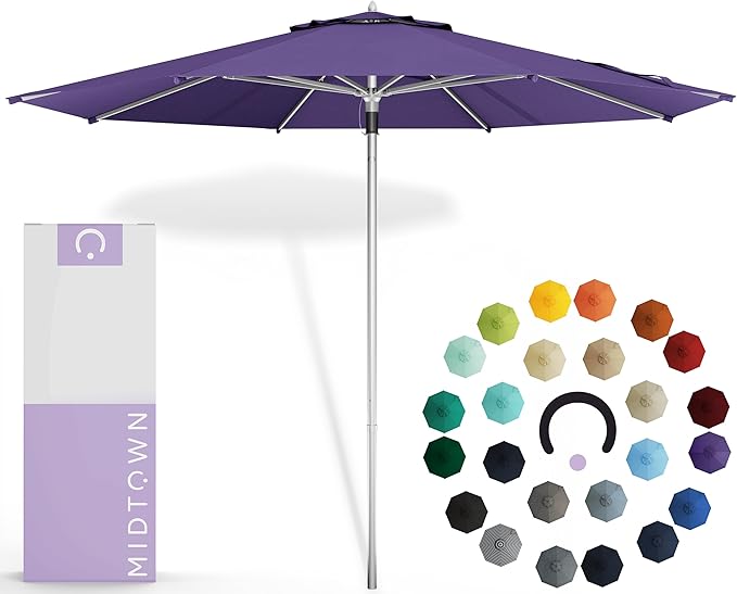 Midtown Umbrellas Push Pop Sunbrella Umbrella 8 Feet Outdoor Umbrella in Bengali Purple Fabric - Patio Umbrella, Backyard Umbrella, Garden Umbrella, Picnic Table Umbrella & Pool Umbrella - Black Pole