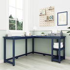 Max & Lily Solid Wood Corner Desk, 55 x 55 Inches, Blue