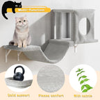 12-in-1 Cat Wall Shelves, Wall Mounted Cat Climber with Condo House, Scratching Post, Bridge Ladder, Space-Saving Indoor Play Furniture for Kittens, Gray