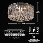 4-Light Crystal Flush Mount Chandelier Light Fixture with K9 Crystals Modern Ceiling Lights Elegant Pendant Lamp for Bedroom,Hallway,Bar,Living Room,Dining Room,H5.9 xW13.7(Bulbs Not Included)