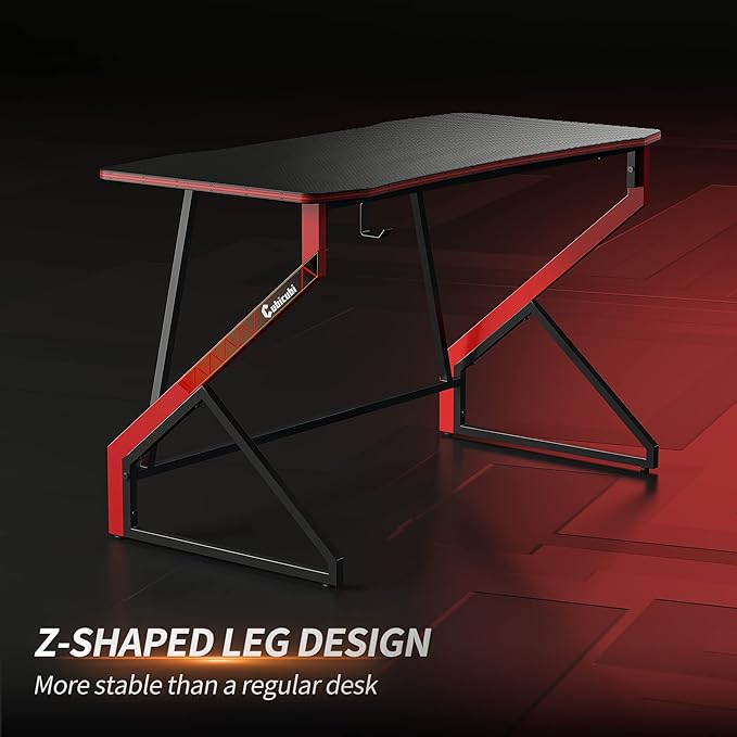CubiCubi Simple Gaming Desk Z Shaped 40 inch Gamer Workstation, Home Computer Carbon Fiber Surface Gaming Desk PC Table with Headphone Hook