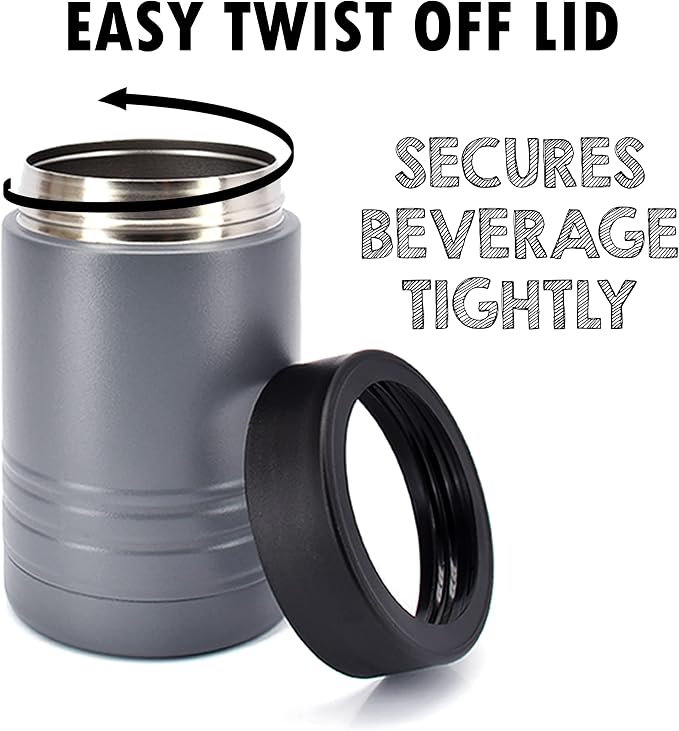 4-in-1 Stainless Steel 12 oz Double Wall Vacuum Insulated Can or Bottle Cooler Keeps Beverage Cold for Hours - Also Fits 16 oz Cans - Powder Coated Dark Gray - Clear Water Home Goods