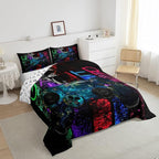 Gamer Bedding Sets for Boys, Gaming Down Comforter Queen Size, Gamer Room Decor Bedding Kids Video Games Comforter Set, Sugar Skull Gamepad Duvet Sets for Men Bedroom,with 2 Marble Pillow Sham