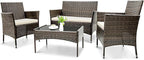 Patio Furniture, 4 Piece Conversation Set, Outdoor Wicker Rattan Table and Chairs, Sectional Sofa with Thick Cushion for Garden, Yard, or Porch, Brown