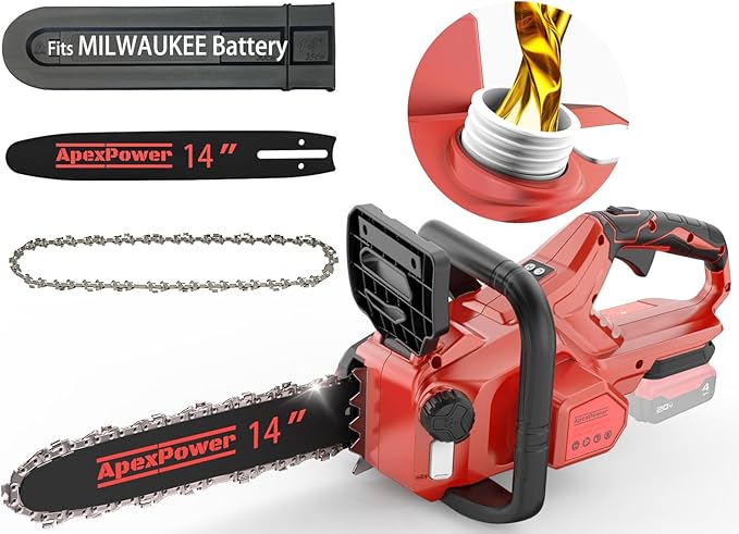 14 Inch Brushless Electric Chainsaw Cordless for Milwaukee M18 Battery, Power Chain Saws with Auto Oiler, Low Kickback, Battery Powered Chainsaw for Tree Trimming, Storm Clean-Up, Wood Cutting Pruning