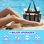 Fammart Mesh Shower Caddy Portable for College Dorm Room Essentials, Odorless Polyester Large Shower Tote Bag with Dual Handles, 8-Pocket Quick-Dry Toiletry Organizer for Travel, Beach, Camping, Gym