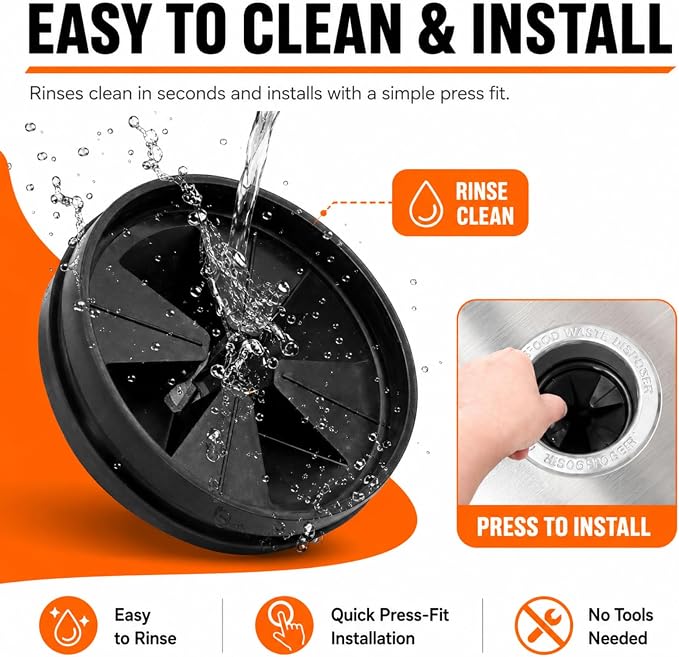 Garbage Disposal Splash Guard, 3 3/8" Upgraded for InSinkErator Evolution Series QCB-AM Sink Baffle Drain Insert, Kitchen Sink Splash Guard Sink Stopper Removable Garbage Disposer (Black 1 pcs)