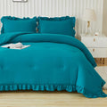 Andency California King Comforter Set Turquoise (104x96Inch), 3 Pieces Cal King Ruffle Comforter, Oversized Farmhouse Shabby Chic Bed Comforter, Lightweight and Soft Microfiber Bedding Set
