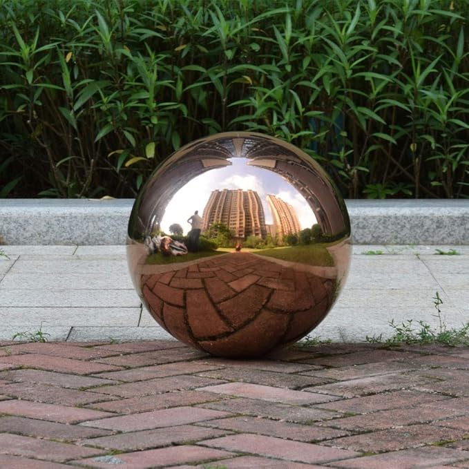 35cm/14 inch Diameter Gazing Globe Mirror Ball,Rose Gold Stainless Steel Polished Reflective Smooth Garden Sphere,Colorful and Shiny Addition to Any Garden or Home