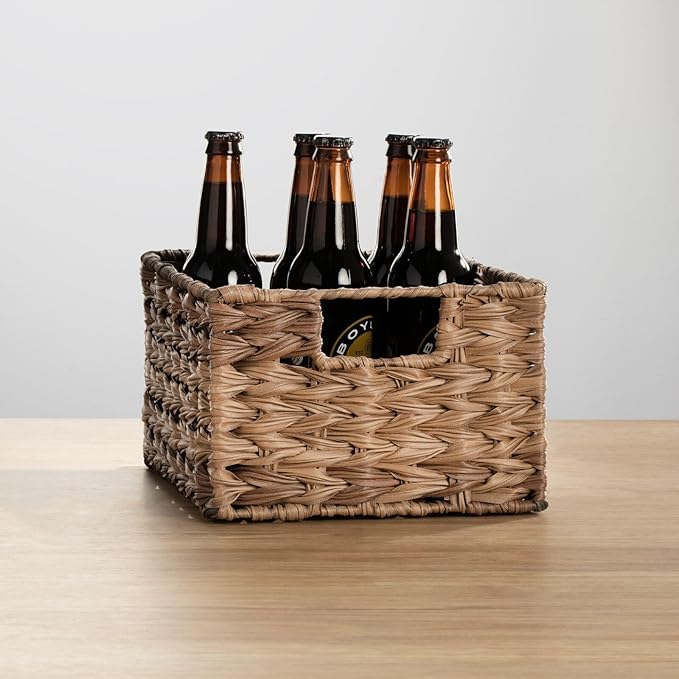 mDesign Woven Farmhouse Kitchen Pantry Food Storage Organizer Basket Bin Box - Container Organization for Cabinets, Cupboards, Shelves, Countertops - Store Potatoes, Onions, Fruit, 3 Pack, Brown Ombre
