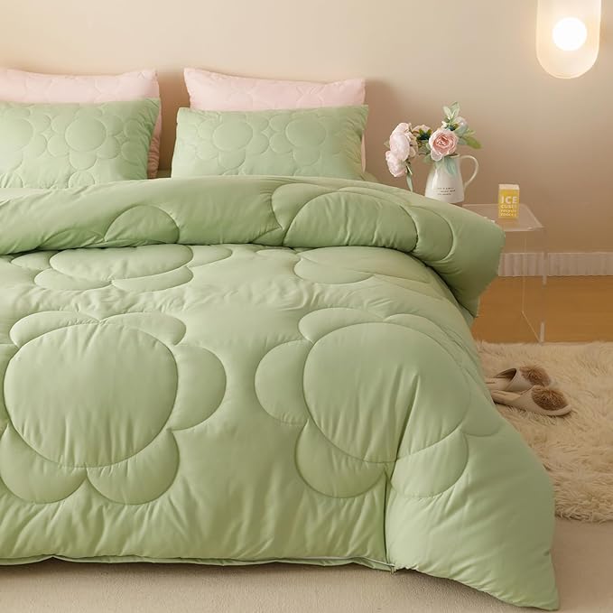 Sage Flower Comforter Twin Green Sunflower Print Bed Twin Comforter Set 3 Pieces Sage Floral Comforter Set for Boys Girls Teens Bedroom Decor All Season Hotel Quality Comforter Set