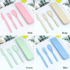 DISSKNIC 4 Sets Portable Utensils Set with Case, Travel Utensils Fork and Spoon Set for Lunch Box Accessories, Reusable Lunch Utensils Set for Work, Travel Accessories Camping Utensil Set and Home Use
