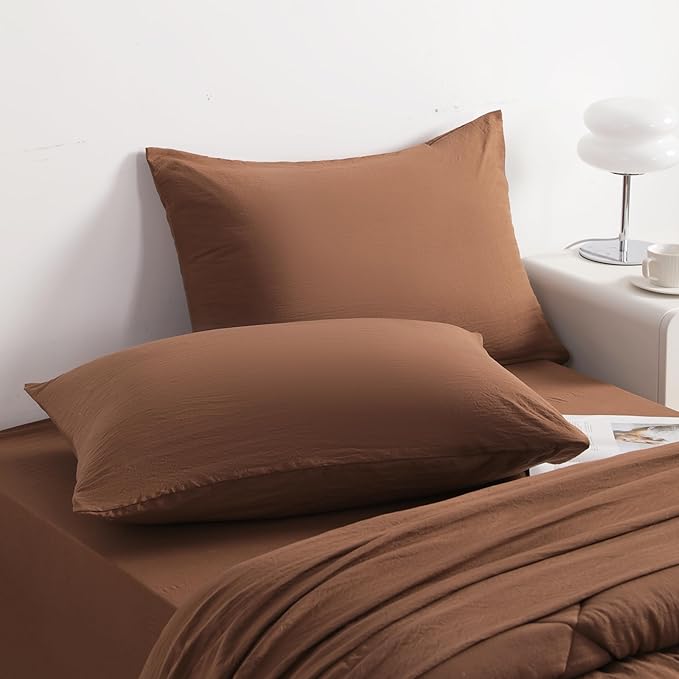 NTBAY Twin Comforter Set with Sheets, 5 Pieces Soft and Breathable Twin Bedding Set, Twin Bed in a Bag, Down Alternative Comforter Set Solid Color All Season, Kids Bedding Set, Brown