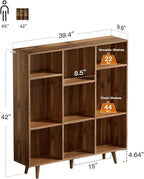 Pipishell 9-Cube Bookshelf, Bookcase with 3 Height-Adjustable Shelves and Solid Legs, Cube Storage Shelf, Modern Freestanding Open Bookshelf for Living Room, Bedroom (Walnut)