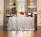 SquarePie Sequin Tablecloth 90 x 156 Inch Silver Sparkly Table Linen for Wedding Party
