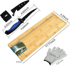 Fish Cleaning Board Kit, Fish Fillet Cutting Board Set with Clamp | 18" Bamboo Fish Cleaning Tools with Fillet Knife, Sharpener,Gloves,Anti-slip Fishing Measuring Board,Fisherman Gifts for Men
