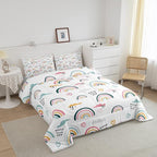 Erosebridal Rainbow Bedding Set for Kids Girls, Pink Love Heart Comforter Set King Size Cartoon Cloud Geometric Stripes Bedding Comforter for Boys Children Women Watercolor Art Girly Duvet Sets