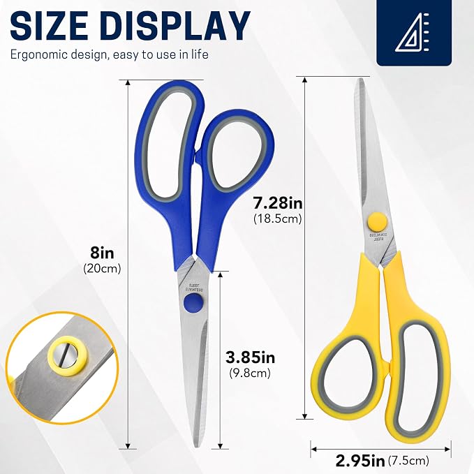 BURVAGY 10 Pack 8" Scissors All Purpose, Heavy Duty Scissors for Office | Scissors Bulk Multipurpose Comfort-Grip Sharp Adult Office Scissors Set Sewing Fabric Stainless Steel Blades, Right/Left Hand