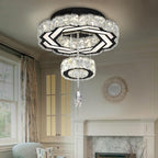 Flashing God Small Crystal Chandeliers Dia 12" Black Chandelier Flush Mount Ceiling Light for Bedroom Living Room Dining Room Hallway Dimmable 3 Rings LED Celing Lighting Fixtures