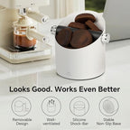Espresso Knock Box Large Capacity - 15 Pucks Coffee Knock Box with Removable Knock Bar & Non-Slip Base, Anti-Splash Steel Coffee Puck Bin for Barista, Espresso Accessories for Home, White