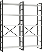 Shintenchi 2 Pieces 5 Tiers Bookshelf, Classically Tall Bookcase Shelf, Industrial Book Rack, Modern Book Holder in Bedroom/Living Room/Home/Office, Storage Rack Shelves for Books/Movies-White