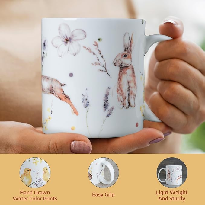 Maison d' Hermine Coffee Mug with Handles Tea Cups (12 Ounce, Pack of 2) | Fine Bone China Coffee Mugs for Hot Beverages Cappuccino Latte Home Restaurant Hotel Spring Summer -Easter Zest