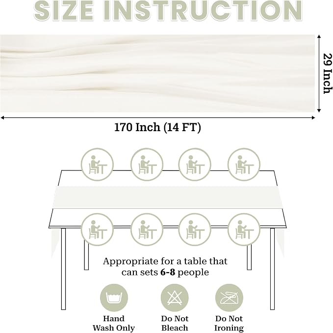 MDS Pack of 5 | Ivory | 10ft Chiffon Table Runner 29x170 Inches Long Romantic Rustic Sheer Gauze Runner for Wedding Bridal Shower Birthday Banquets Engagement Spring Easter Boho Decorationss