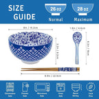 28Oz Ceramic Ramen Noodle Pho Bowl Set with Chopstick&Spoon&Gift box | Lead & Cd Free, Food Safe, Microwave/Oven/Dishwasher Safe, Matching pattern set, foam packed, ideal all-occasion gift